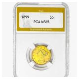 1899 $5 Gold Half Eagle PGA MS65