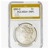 1890-O Morgan Silver Dollar PGA MS64+ DMPL