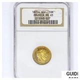 1872-A G.S. Prussia .1152oz Gold 10 Mark NGC MS65