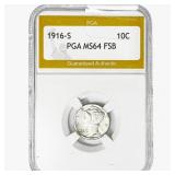 1916-S Mercury Silver Dime PGA MS64 FSB
