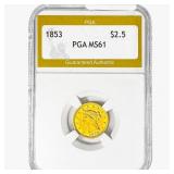 1853 $2.50 Gold Quarter Eagle PGA MS61