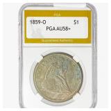 1859-O Seated Liberty Dollar PGA AU58+