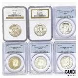 [6] Varied US Silver Half Dollars PCGS/NGC
