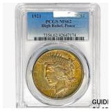 1921 Silver Peace Dollar PCGS MS62 High Relief