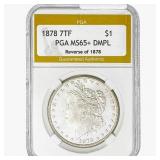 1878 7TF Morgan Silver Dollar PGA MS65+ DMPL REV