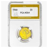 1900 $5 Gold Half Eagle PGA MS64