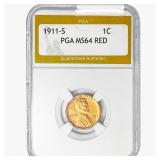 1911-S Wheat Cent PGA MS64 RED