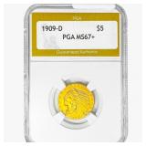 1909-D $5 Gold Half Eagle PGA MS67+