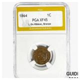 1864 Indian Head Cent PGA XF45 L On Ribbon,