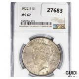 1922-S Silver Peace Dollar NGC MS62