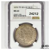 1878 7TF Morgan Silver Dollar NGC MS63