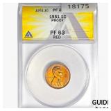 1951 Wheat Cent ANACS PF63 RED