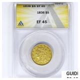1836 $5 Gold Half Eagle ANACS EF45