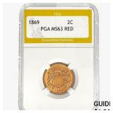 1869 Two Cent Piece PGA MS63 RED