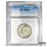 1932-D Washington Silver Quarter ICG MS60