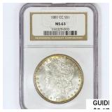 1881-CC Morgan Silver Dollar NGC MS63