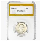 1943-D Washington Silver Quarter PGA MS65