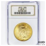 1913 $20 Gold Double Eagle NGC MS61