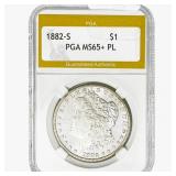 1882-S Morgan Silver Dollar PGA MS65+ PL