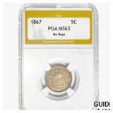 1867 Shield Nickel PGA MS63 No Rays