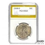 1938-D Walking Liberty Half Dollar PGA MS64
