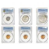 1825-1958 [6] U.S. Type Coin Lot PCGS MS4-66