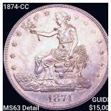 1874-CC Silver Trade Dollar CHOICE BU