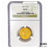 1911-S $5 Gold Half Eagle NGC AU53