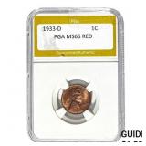 1933-D Wheat Cent PGA MS66 RED