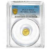 1854 Round California Gold Half Dollar PCGS MS64 B