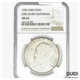1953 Cuba Peso Jose Marti Centennial NGC MS62