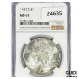 1922 Silver Peace Dollar NGC MS64