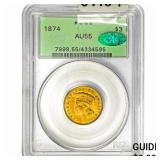 1874 CAC $3 Gold Piece PCGS AU55