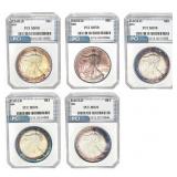 1994-2013 [5] $1 Silver Eagles PCI MS70
