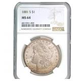 1881-S Morgan Silver Dollar NGC MS64
