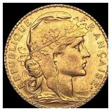 1908 20 Francs French Rooster Coin CHOICE BU