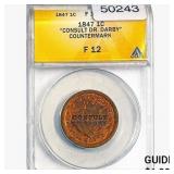 1847 Braided Hair Large Cent ANACS F12 Consult Dr.