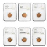 1944-1958 GEM BU RED Lincoln Wheat Cent Lot [6 Coi