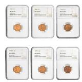 1944-1949 GEM BU RED Lincoln Wheat Cent Lot [6 Coi
