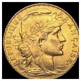 1914 French 20 Francs Rooster Coin CHOICE BU
