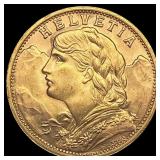 1949-B Swiss 20 Francs Helvetia GEM BU