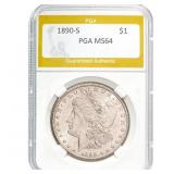 1890-S Morgan Silver Dollar PGA MS64