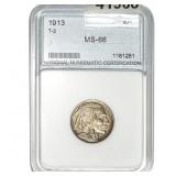 1913 Buffalo Nickel T-2 NNC MS-66