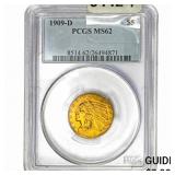 1909-D $5 Gold Half Eagle PCGS MS62