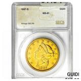 1867-S $20 Gold Double Eagle SEGS MS61