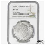 1878 REV 79 Morgan Silver Dollar NGC MS63