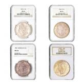 1883-1922 CHOICE BU US Silver Dollar Lot [4 Coins]
