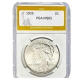 1935 Peace Dollar PGA MS65