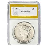 1921 Peace Dollar PGA MS64