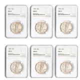 1941-1943 GEM BU Walking Liberty Half Dollar[6 Coi